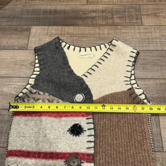 Baabaazuzu Vintage Wool Vest Womens Patchwork Sweater Lagenlook Boho S - Picture 7 of 8